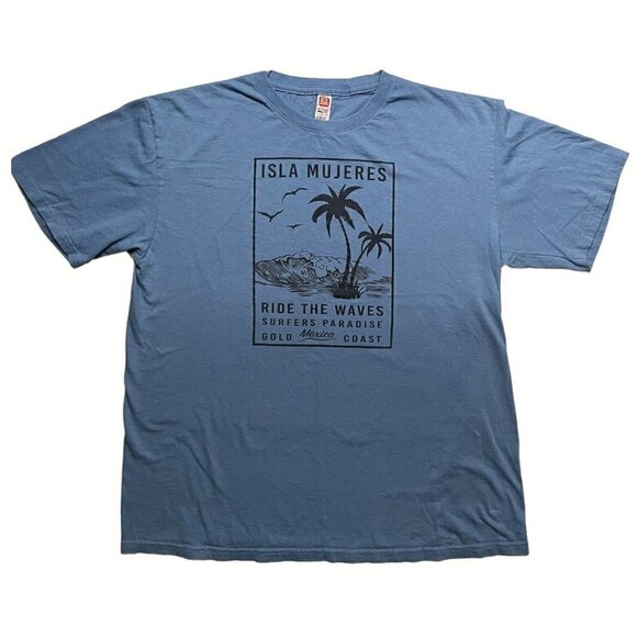 Isla Mujeres Ride The Waves Gold Mexico Coast Surfers Short Sleeve Men’s T Large - Picture 1 of 7
